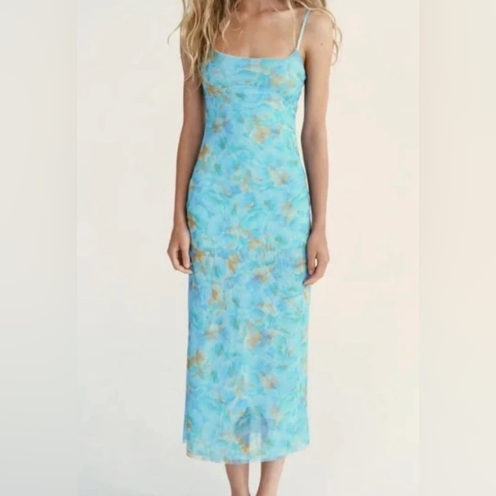 Zara Blue and Gold Midi Dress